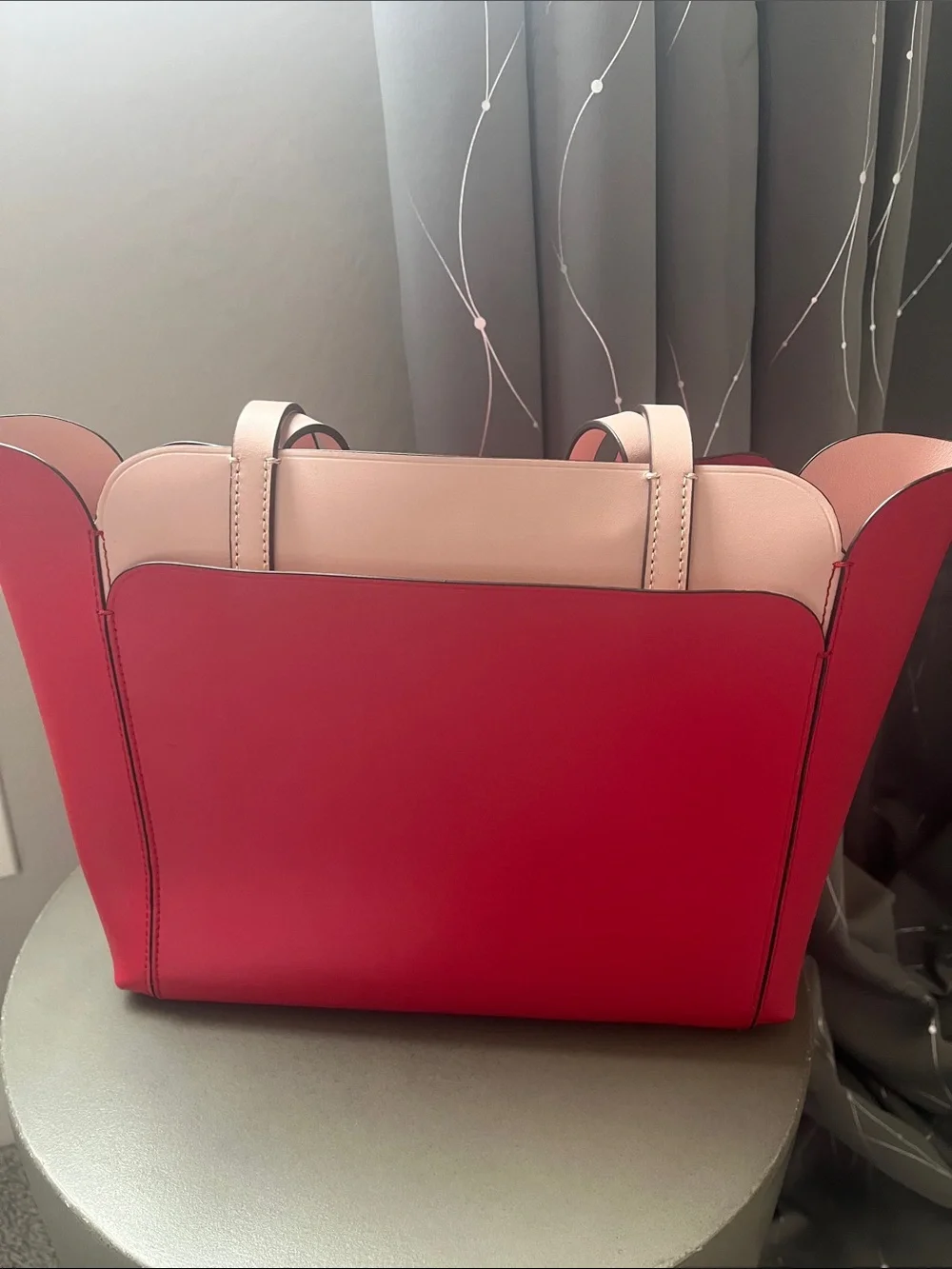 kate spade Red and Pale Pink Scalloped Leather Tote